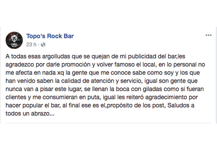 nicaragua, topos rock bar, polemica, feministas, ofensas,