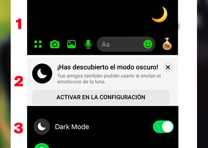 facebook messenger, messenger, modo oscuro, oscuro, luna, emojis, activacion modo oscuro, 