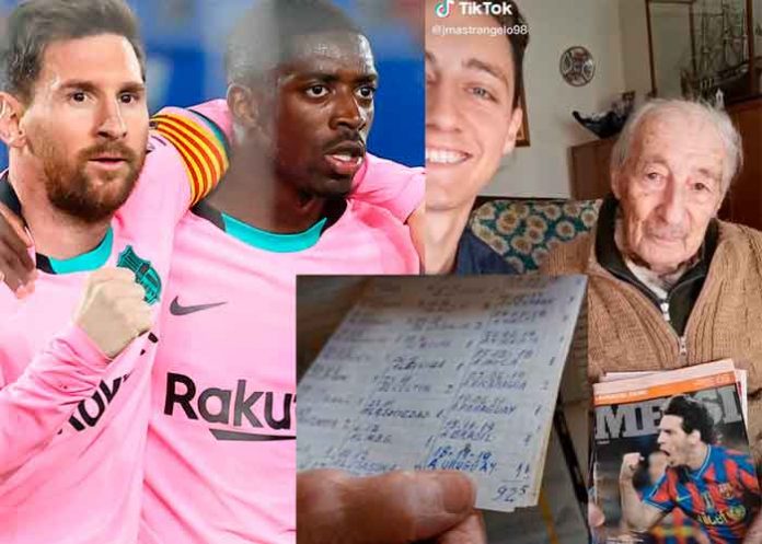 Fan de Messi a sus 100 años anota a mano todos los goles del jugador