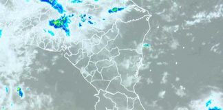 Proyección del clima en la región de Nicaragua con posibilidades de lluvias