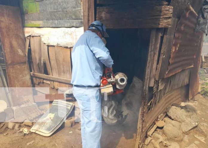 Trabajo de brigadistas de salud con la fumigación en barrios de Managua