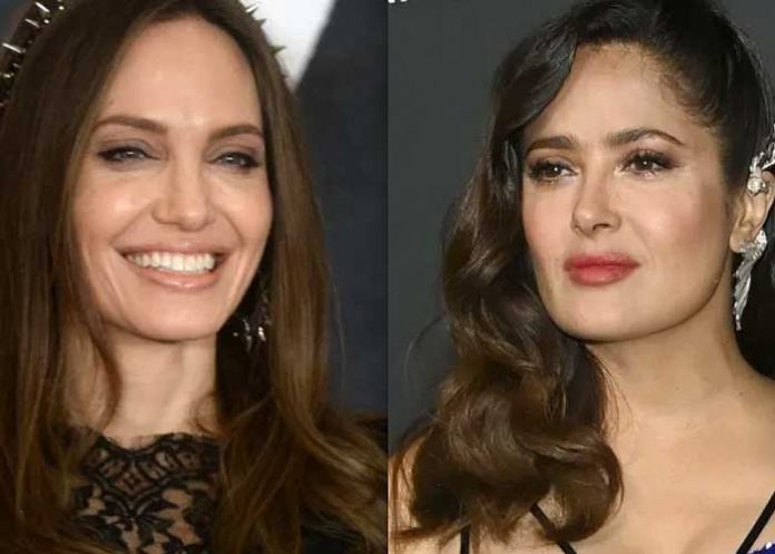 Angelina Jolie le estrella pastel en la cara a Salma Hayek