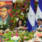 Presidente Daniel Ortega y la Vicepresidenta Rosario Murillo, brindando un mensaje de paz