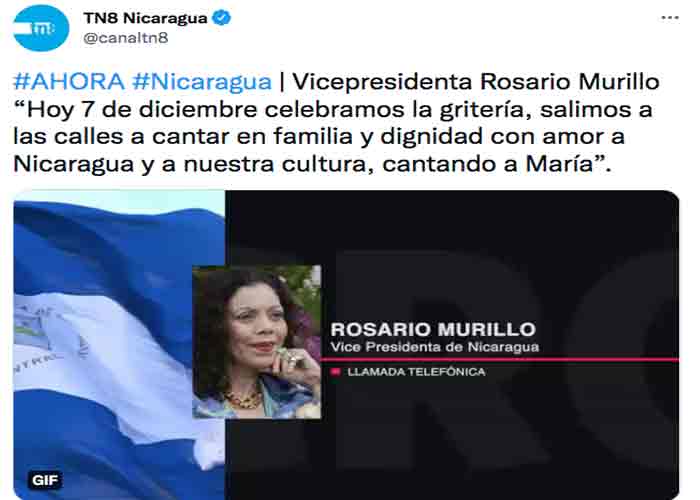 Rosario Murillo: "Nicaragua hoy se congrega y canta a María"
