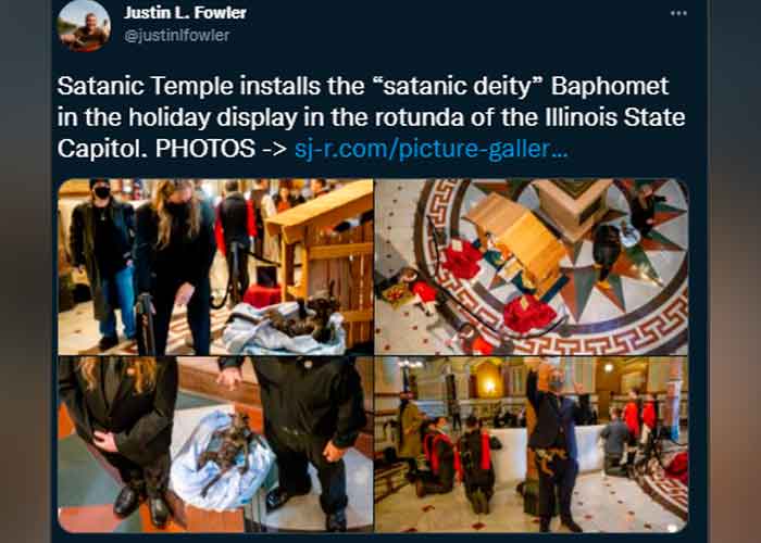 ¡Blasfemia! Templo Satánico presenta su percebe navideño en Illinois