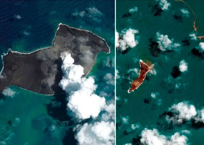 Sorprendentes imágenes muestran cómo el océano cubre la isla de Tonga 