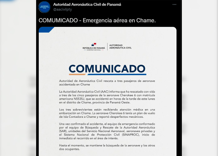 Autoridades buscan a dos personas en Panamá tras caída de una avioneta