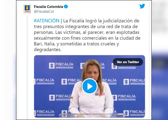 Detienen en Colombia a tres integrantes de red de trata de mujeres a Italia