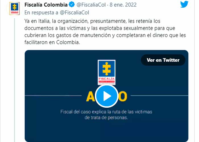 Detienen en Colombia a tres integrantes de red de trata de mujeres a Italia