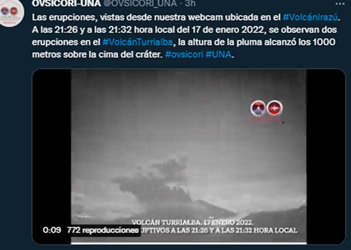 Reportan dos erupciones del volcán Turrialba en Costa Rica