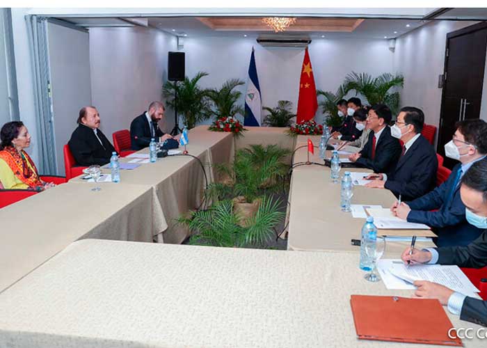 Encuentro de alta delegación china con el Presidente de Nicaragua, Daniel Ortega y la Vicepresidenta Rosario Murillo