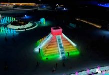 China exhibe en hielo la hermosa pirámide de Kukulkán