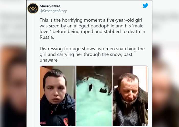Dos pedófilos violaron y apuñalaron a niña de 5 años hasta matarla en Rusia