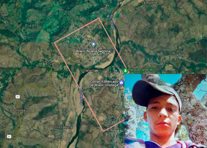 Mapa de Wiwilí, Jinotega, con imagen de alguien que falleció por accidente