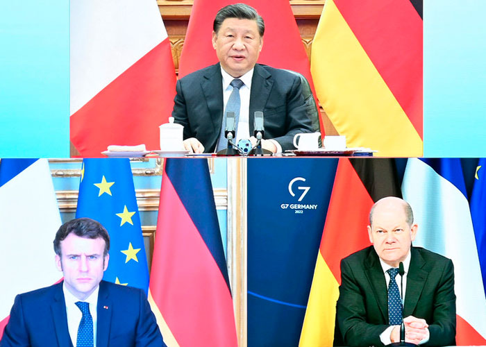 Videoconferencia entre los presidentes de China,Francia y canciller de Alemania 