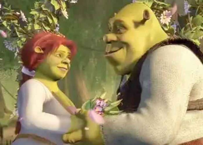 Pareja se viste como Shrek y Fiona para su boda