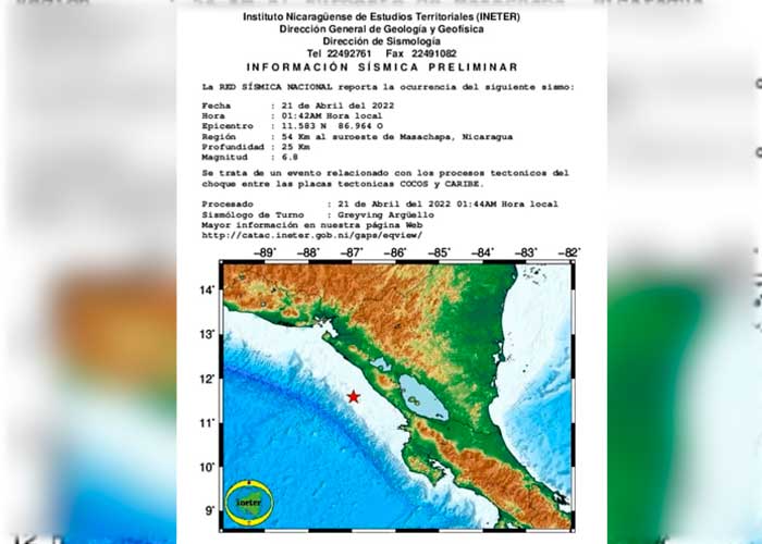 Fuerte sismo sacude Nicaragua la madrugada de este jueves 21 de abril 2022