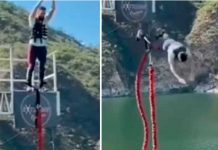 Cae al vacío al practicar bungee jumping