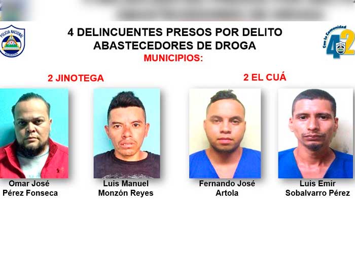 Homicidas y expendedores capturados por autoridades policiales en Jinotega