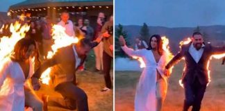 Novios entran a su boda envueltos en llamas por una "poderosa" razón