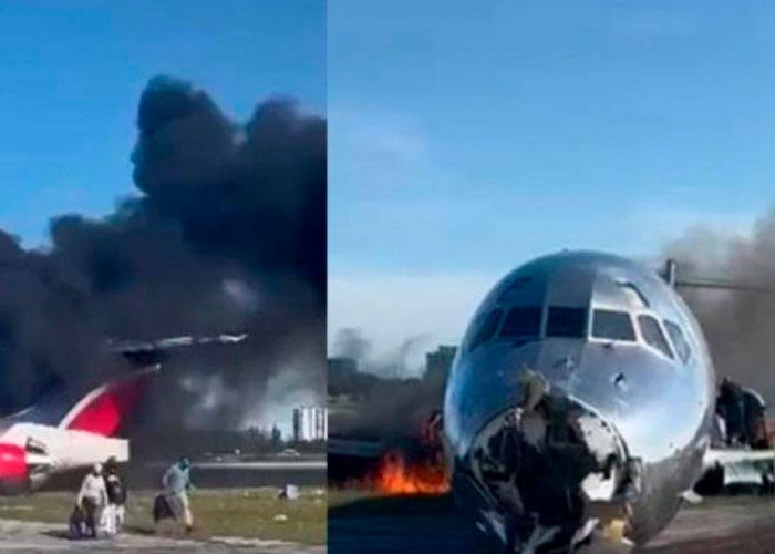 Un avión de pasajeros se incendia al aterrizar en Miami