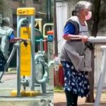 Captan a una anciana jugando en el gimnasio público