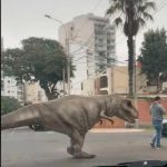 Un "dinosaurio" se pasea por las calles de Perú causando asombro