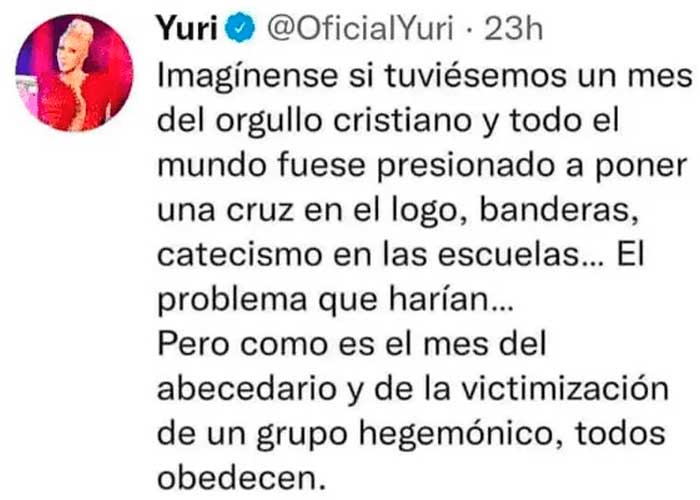 Yuri se hace viral por proponer el mes del orgullo cristiano