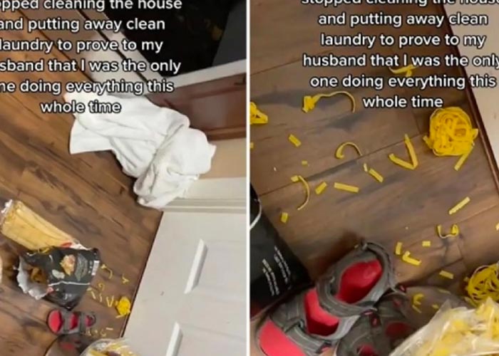 Mujer deja de limpiar casa para ver si su esposo ayudaba