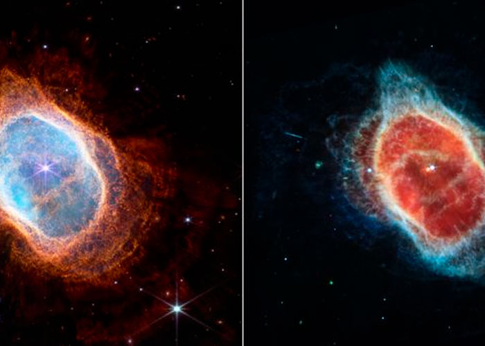 Las nebulosas del Anillo Sur tomada por Webb vs. Hubble