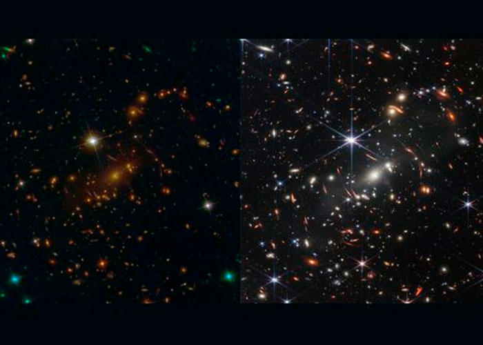 El cúmulo de galaxias está repleta de detalles., tomada con la Hubble, no se observan
