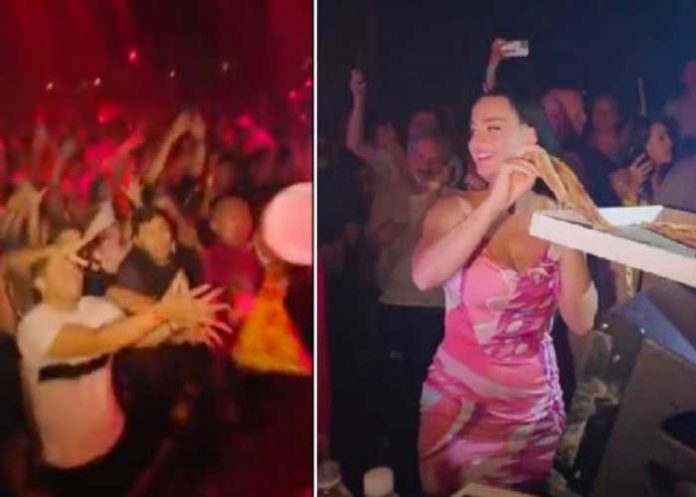 Como si fuera Steve Aoki, Katy Perry arroja pizza a sus fans