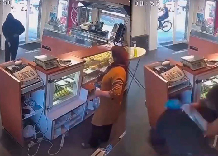 Mujer enfrenta con un trapo a ladrón en su panadería