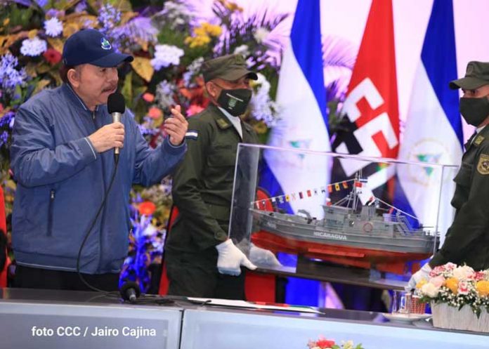 Presidente Daniel Ortega en acto de los 42 años de la Fuerza Naval del Ejército de Nicaragua, hablando de la CELAC