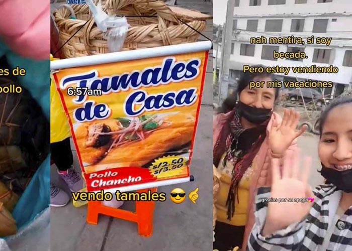 Joven de Perú ayuda a su mamá a vender tamales 