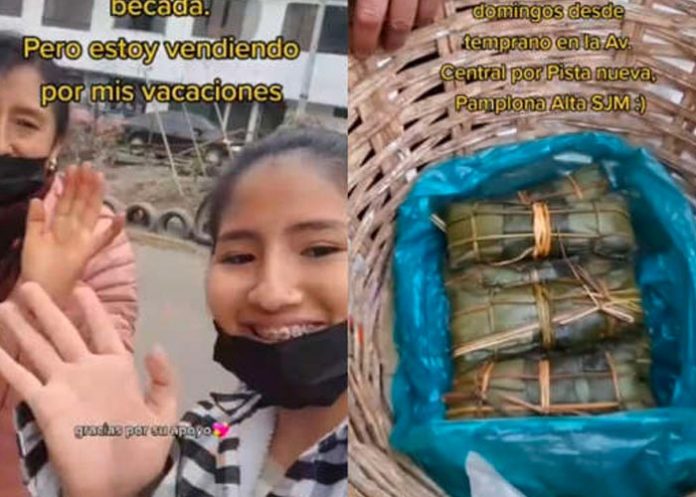 Joven de Perú ayuda a su mamá a vender tamales 
