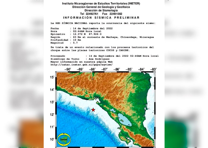 Fuerte sismo de 5.7 despierta a toda Nicaragua la madrugada de este miércoles