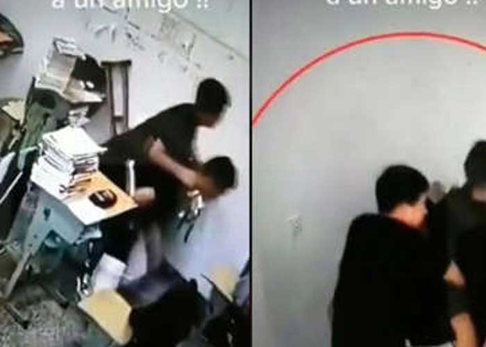Viral: Estudiante ayuda a su compañero enyesado a salir de clases