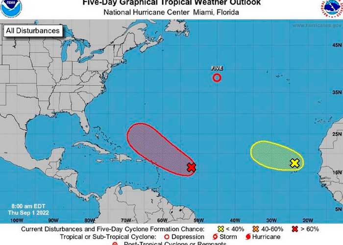 Se forma en el Atlántico la depresión tropical "Cinco"