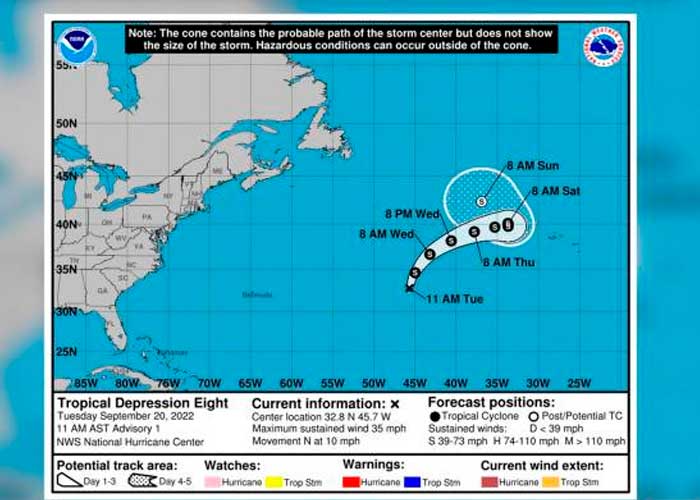 La octava depresión tropical se forma en el Atlántico central