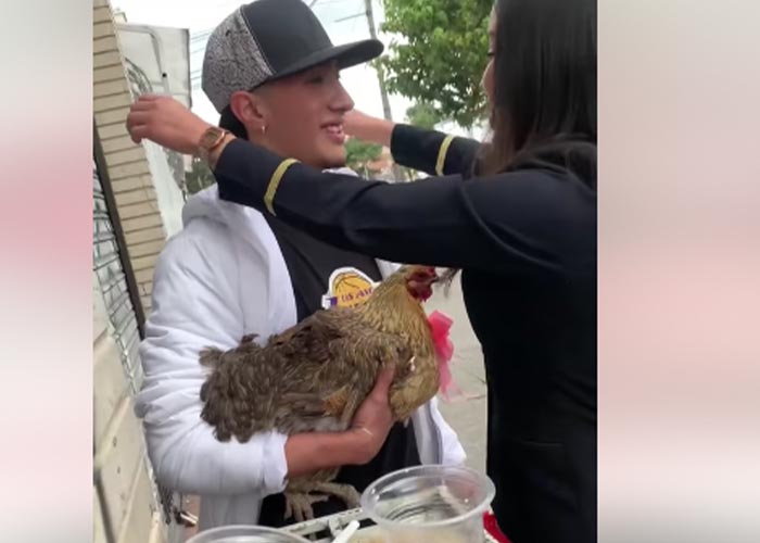 Se hizo viral por dar a su novia una gallina