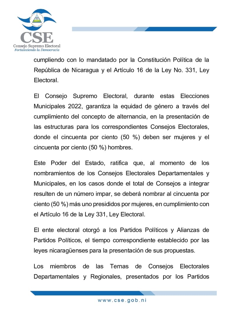Presentan Ternas de Consejos Electorales en Nicaragua