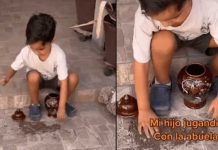"La inocencia", niño es viral por jugar con las cenizas de la abuela