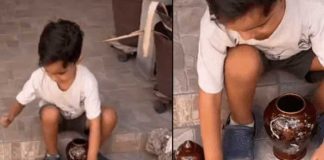 "La inocencia", niño es viral por jugar con las cenizas de la abuela