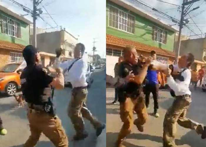 Civil se faja los pantalones con policía y se dan tremenda "apaleada"