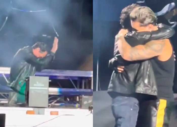 ¡Candente! En pleno concierto Marc Anthony besa y se arrodilla ante Maluma