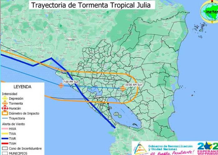 Este domingo ya Julia es tormenta tropical en su paso por Nicaragua