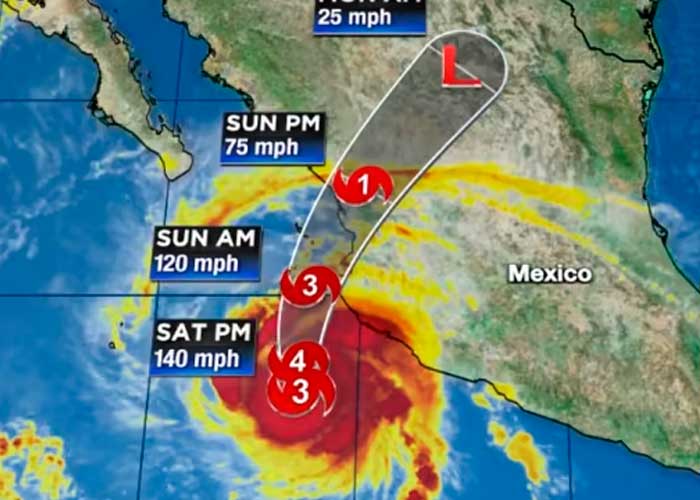 Huracán Roslyn se fortalece a categoría 4 y avanza por el Pacífico de México