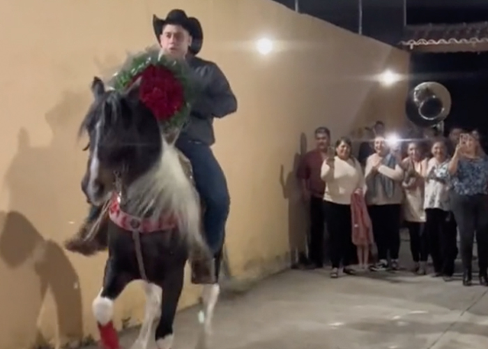 Novio llega a pedir matrimonio montado en un caballo