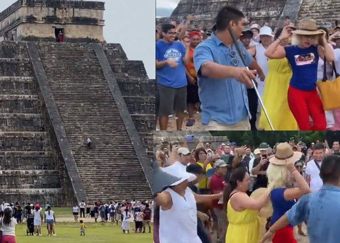 A punto de ser linchada: Turista sube a bailar en pirámide de Kukulkán en México